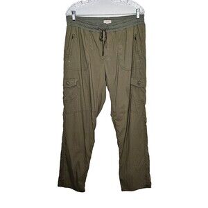 LL BEAN Vista Camp Pants Womens Large Green Lightweight Hiking Rip Stop 292741